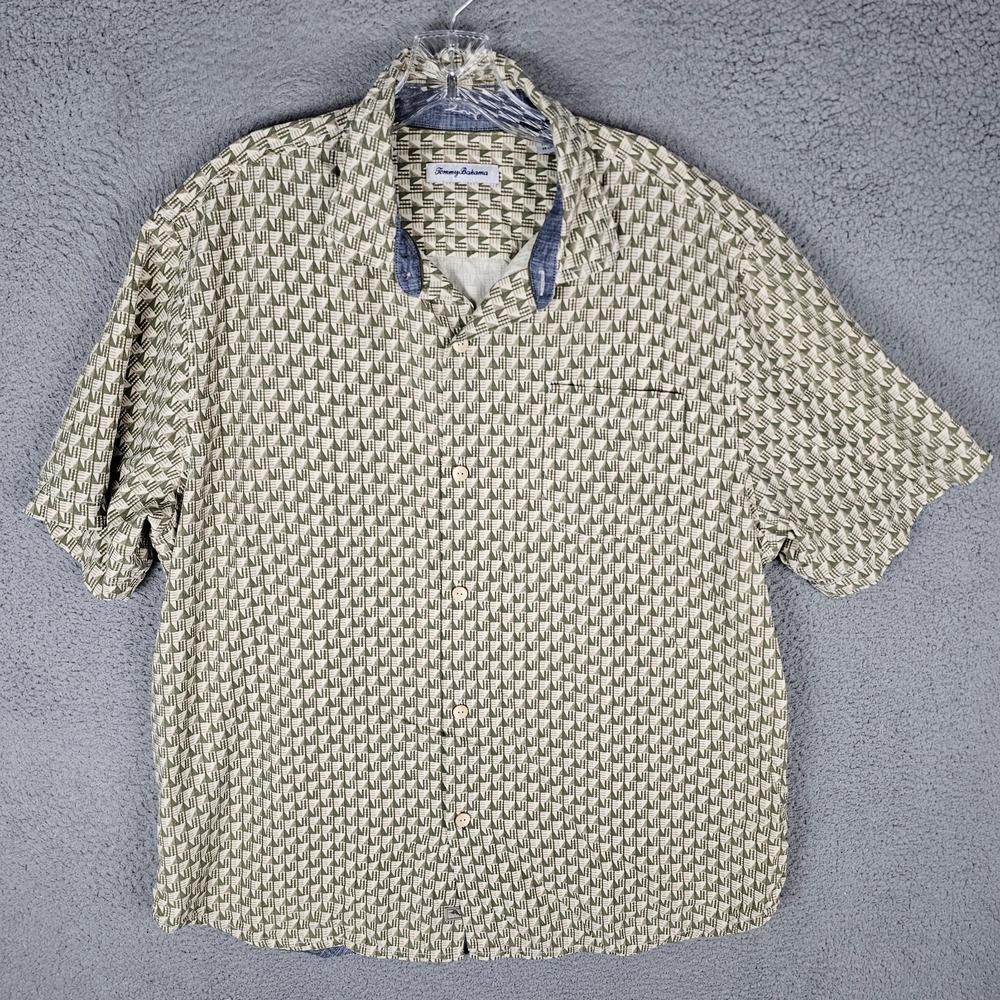 Tommy Bahama Silk Shirt Mens XL Printed Classic Short Sleeve Collared Button-Up